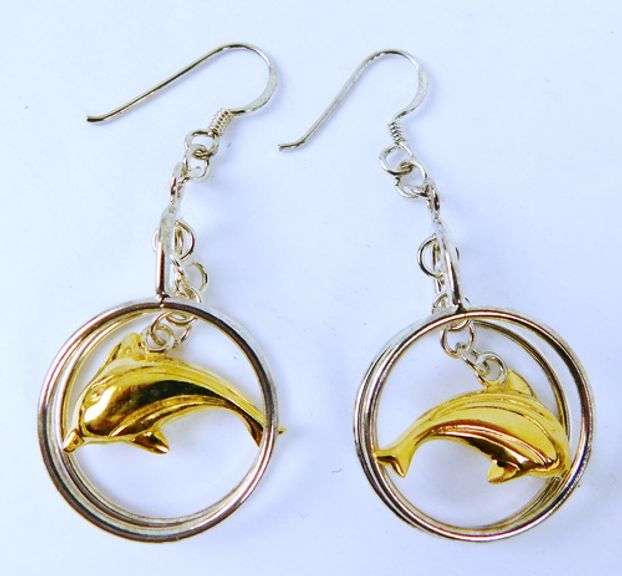 Sterling Dangly Hoops & Dolphins Earrings