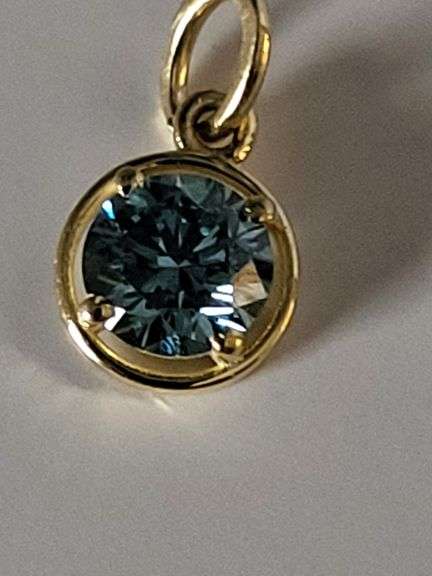 Certified Yellow Gold Blue Lab Diamond Pendant