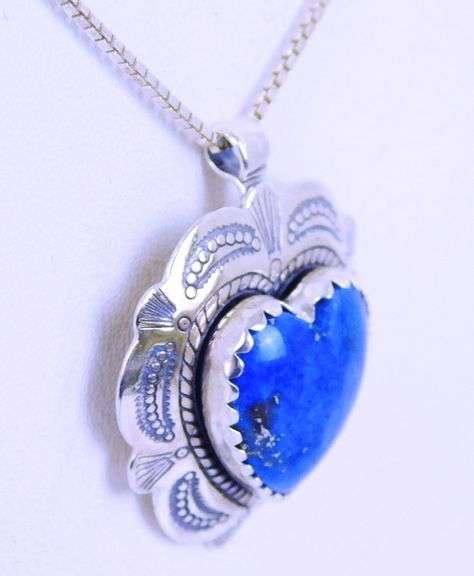 Southwest Sterling Lapis Heart Necklace