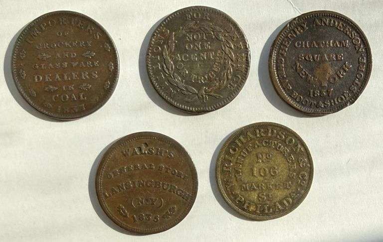 Five US Hard Times Tokens 1835-1837 1845