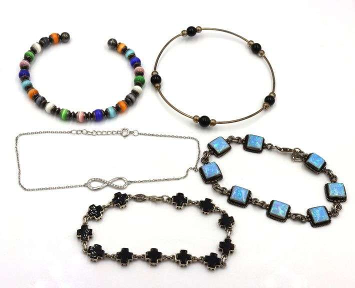 Group lot of 5 Vintage 925 sterling silver gemstone bracelets
