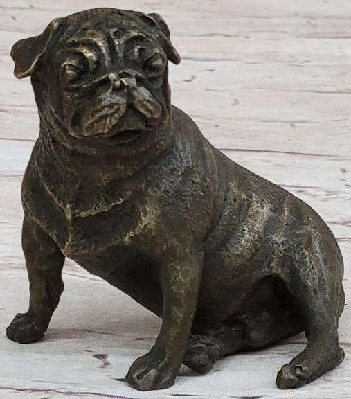 Green Patina Pug Dog Bronze Sculpture