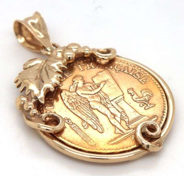 1876 French Angel 20 Francs Coin Pendant