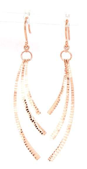 14kt Rose gold diamond cut 3 curved bar dangle earrings