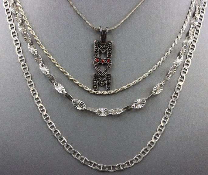 Vintage 925 sterling silver group lot of 4 necklaces