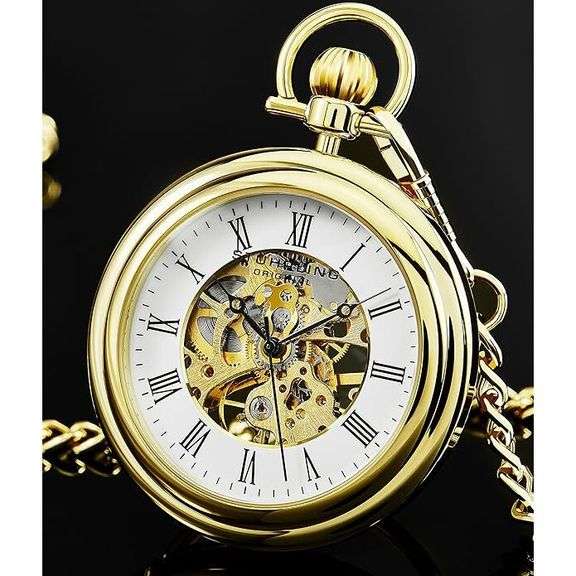 23K Gold-Plated Men's Skeleton Pocket Watch