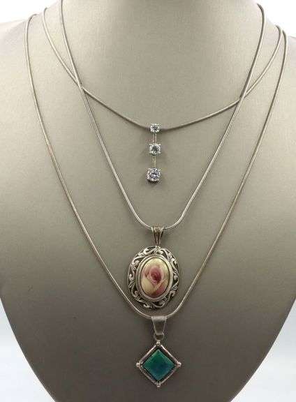 Group lot of 3 Vintage 925 sterling silver necklaces