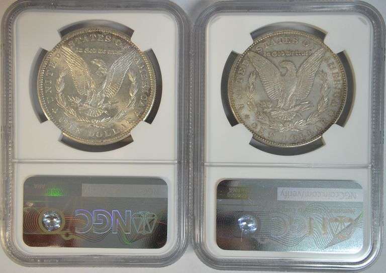 Near Gem BU 1881-S & 1888 Morgan Silver Dollars. NGC MS64