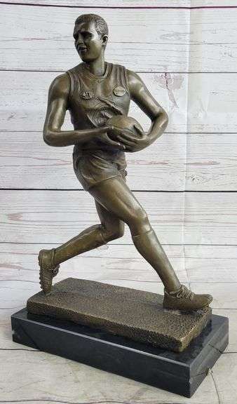Hot Cast Rugged Rugby Player Bronze Sculpture Marble Base Statue Figure