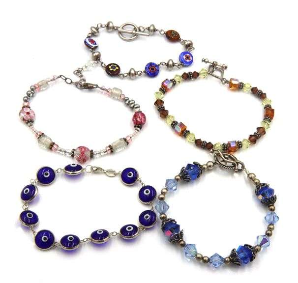 Group lot of 5 Vintage 925 sterling silver beaded bracelets