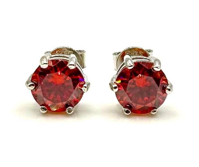 Stunning White Gold Plate 2 Ctw Simulated Padpaparacha Sapphire Earrings