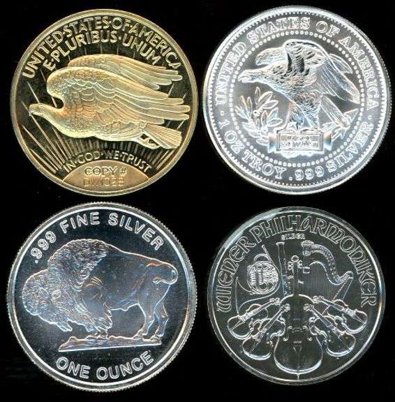 4 Different Designs of 1 Troy Ounce .999 Silver Rounds