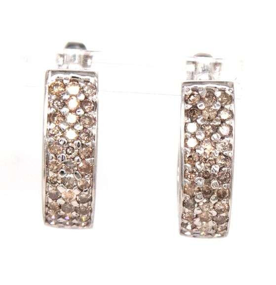 14kt White gold top light brown diamond hoop earrings