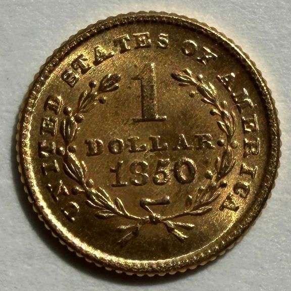 1850 Gem Unc $1 US Gold