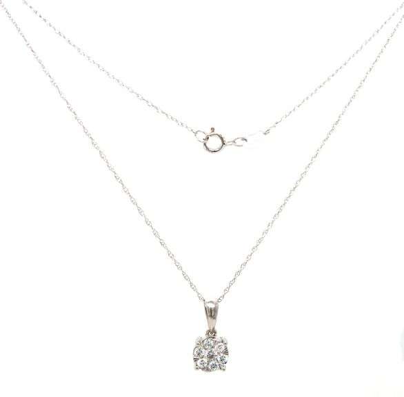 14kt White gold diamond cluster flower pendant on chain