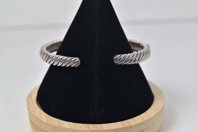 Sterling Silver Blue Topaz Gemstone Hinged Cuff Bracelet
