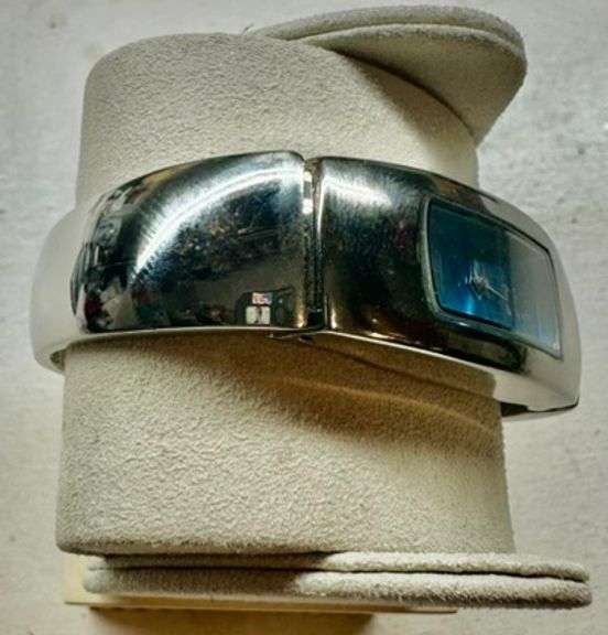 Modern Stainless Steel Blue Dial Cuff Watch Sleek Contemporary Design