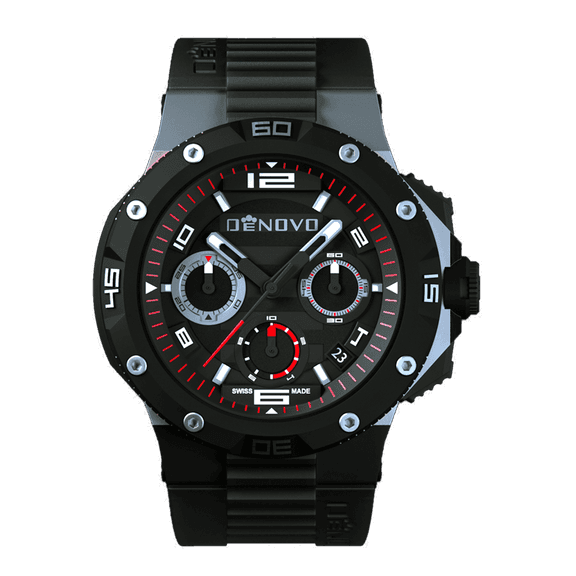 Denovo Swiss Made Men’s Watch, New in Box, 100m Water Resistance, Rubber Strap with an Extra Leather