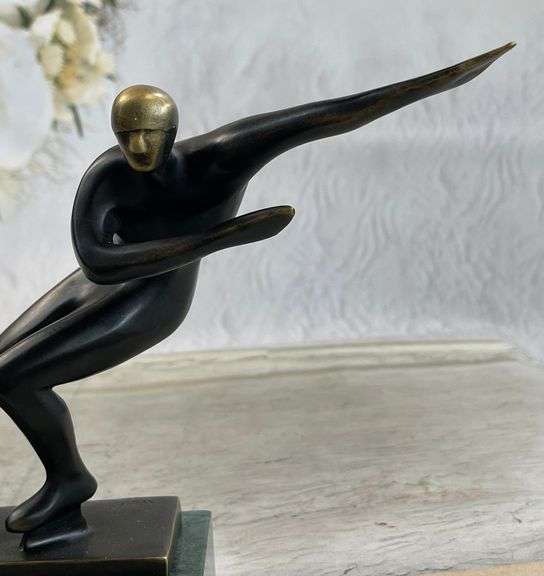 Ice Skater Bronze Sculpture on Marble Base Figurine