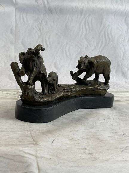 Three Elephants Walking Bronze Statue