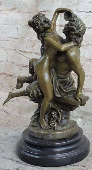 Nude Erotic Nymph with Satyr Bronze Sculpture