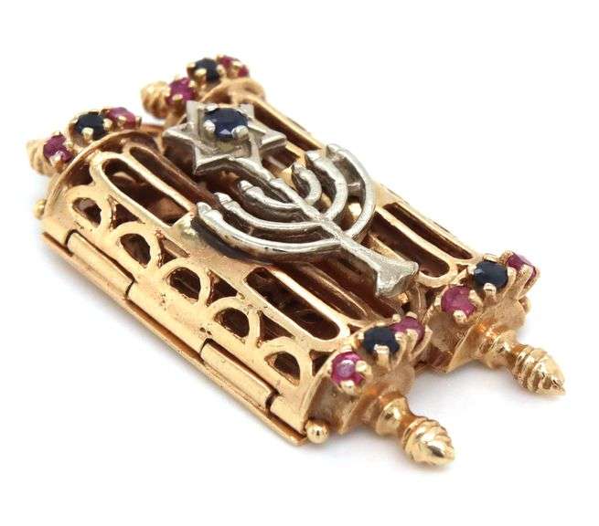 Unique 14K W&Y Gold Torah Pendant
