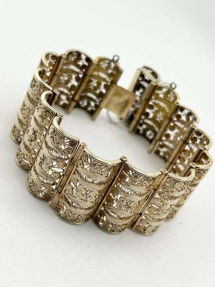 Vintage 925 Sterling Silver Wide Filigree Pathern Bracelet