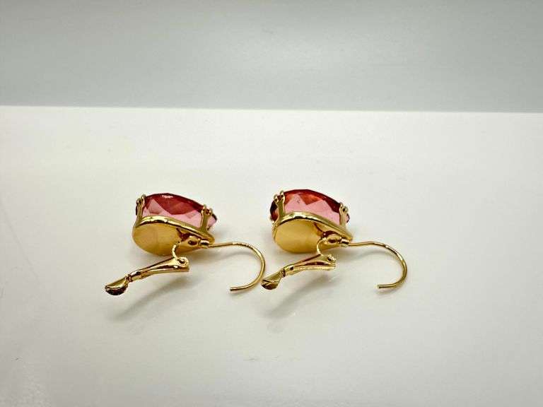 14 Kt Yellow Gold Plate 16 Ctw Simulated Alexandrite Color Change Earrings