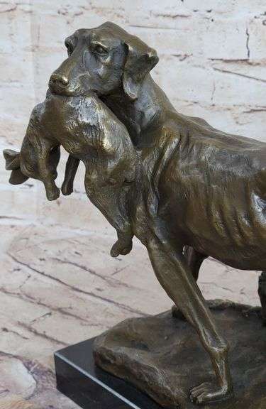 Dog Retriever Rabbit Bronze Statue