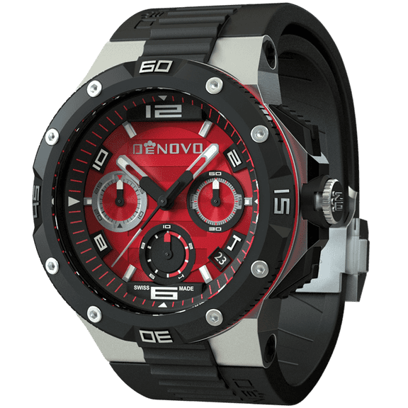Denovo Swiss Made Men’s Watch, New in Box, 100m Water Resistance, Rubber Strap with an Extra Leather
