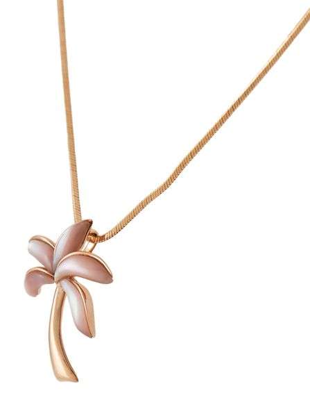Na Hoku Pink MOP Inlay Palm Tree Pendant Necklace in 14K