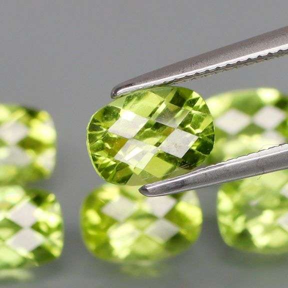 Checkerboard and cushion cut? Wow! 5.60ct set of Peridot!