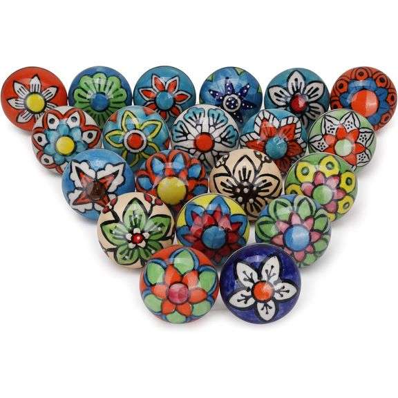 20 Handpainted Ceramic Cabinet Knobs Set
