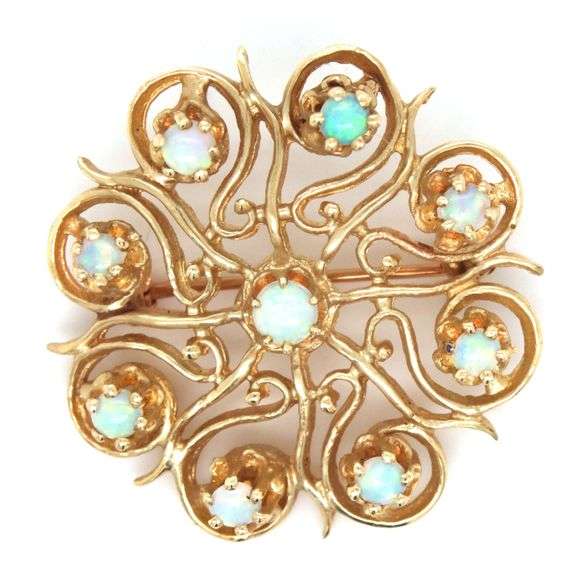 Lovely Estate 14K YG Opal Brooch