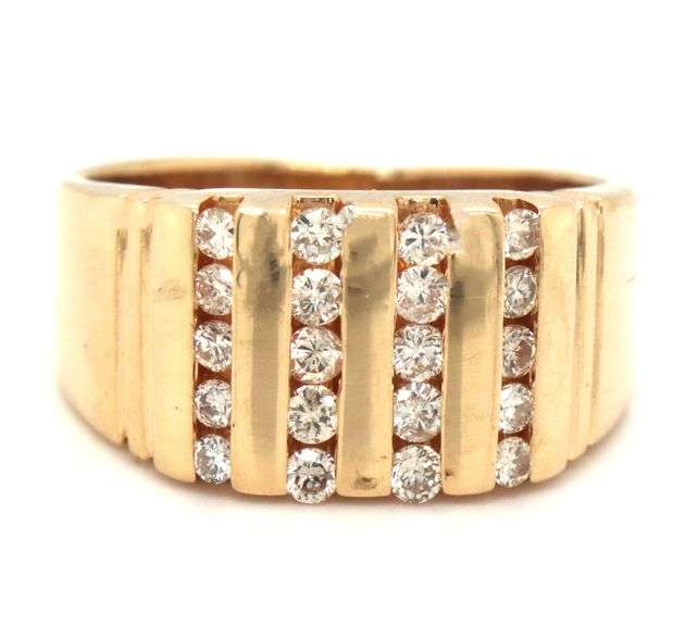 14kt Yellow gold 0.40ctw 4 row diamond gent's ring