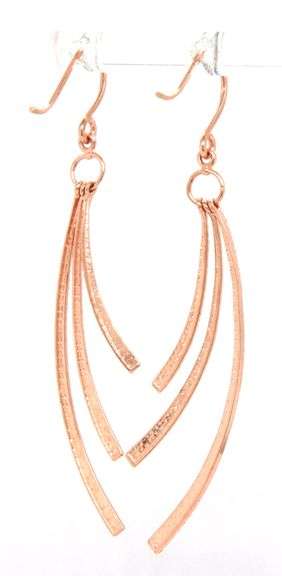 14kt Rose gold diamond cut 3 curved bar dangle earrings