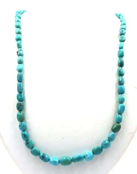 Turquoise beaded necklace with silver clasp