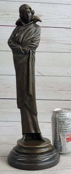 Young Woman with Long Jacket Bronze Sculpture