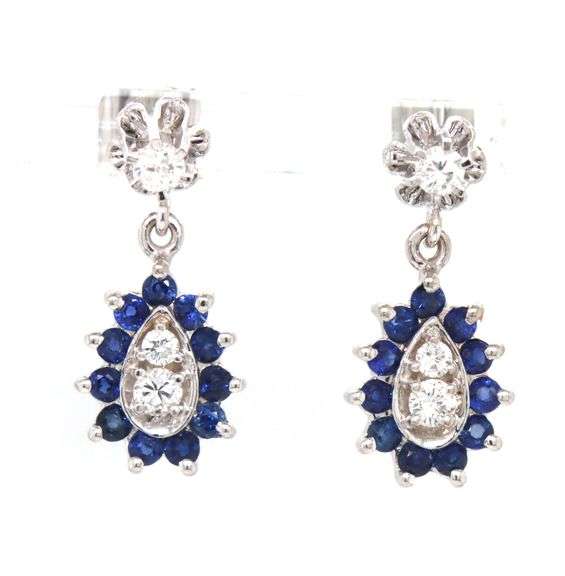 Vintage style 14kt White gold sapphire and diamond earrings