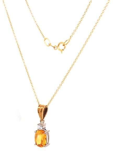 18kt Yellow gold 1.65ct oval yellow sapphire and diamond accent pendant on chain