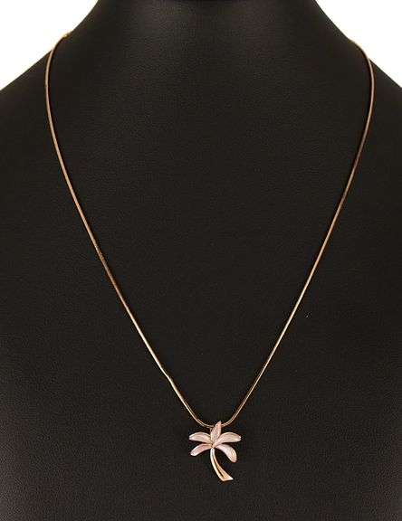 Na Hoku Pink MOP Inlay Palm Tree Pendant Necklace in 14K