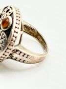 925 Sterling Silver Gear Pattern Beatiful Color Stone Industrail Look Ring