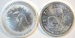 2019 Superb Gem BU pure 1 oz Silver $1 Australia Kangaroo & 2021 S. Africa Krugerrand Silver