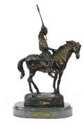 Native American on Horse with Spear Bronze Sculpture
