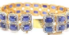 Enchanting Brand New European 29.74CTW Emerald-Cut Blue Sapphire & 4.50CTW Diamond Bracelet in 14K Y