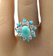 14kt White gold turquoise and diamond ring