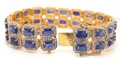 Enchanting Brand New European 29.74CTW Emerald-Cut Blue Sapphire & 4.50CTW Diamond Bracelet in 14K Y