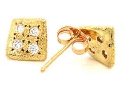 18kt Yellow gold 0.24ctw diamond hammered earrings