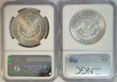 Super nice pair of NGC MS64 graded Morgan Silver Dollars: 1881-S & 1896