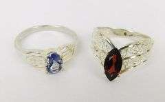 2 Sterling Silver Gemstone Rings, Size 8